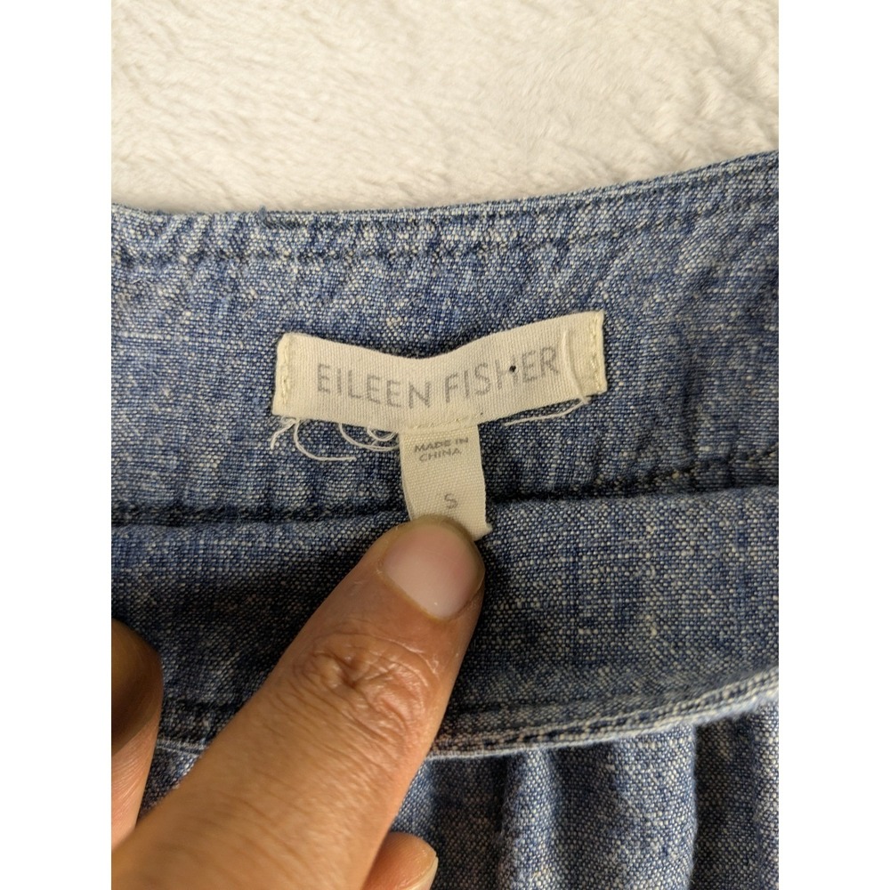 Eileen Fisher Chambray Skirt A-Line Pockets Casual Hemp Blend Blue Size S - Picture 2 of 9